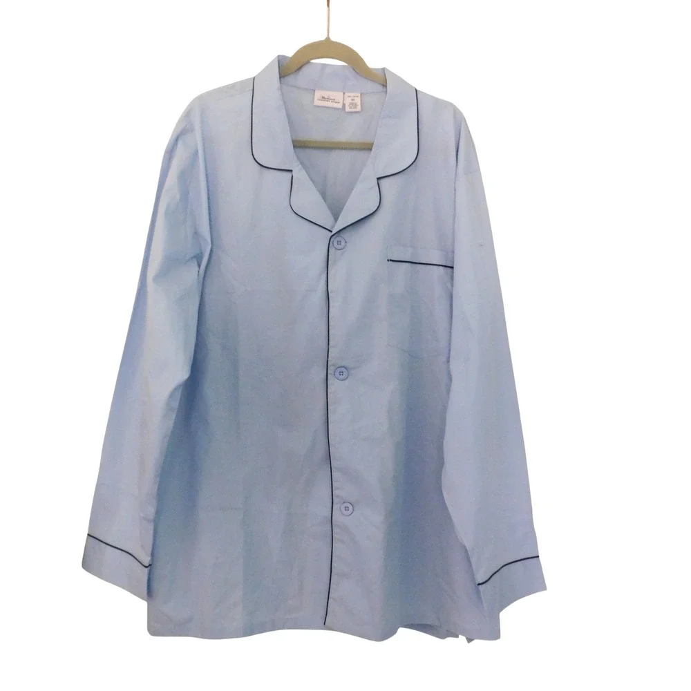 NEW Mens Cotton Pajamas Long Sleeve 2 Pc Button Front Blue Size 3X